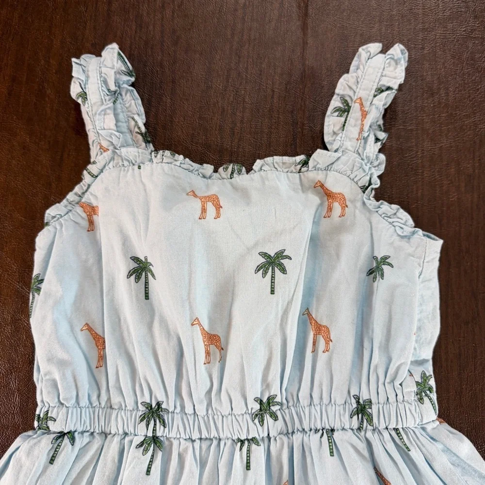 Janie and Jack Blue Ruffle Palm Tree Giraffe Dress Sz 4
